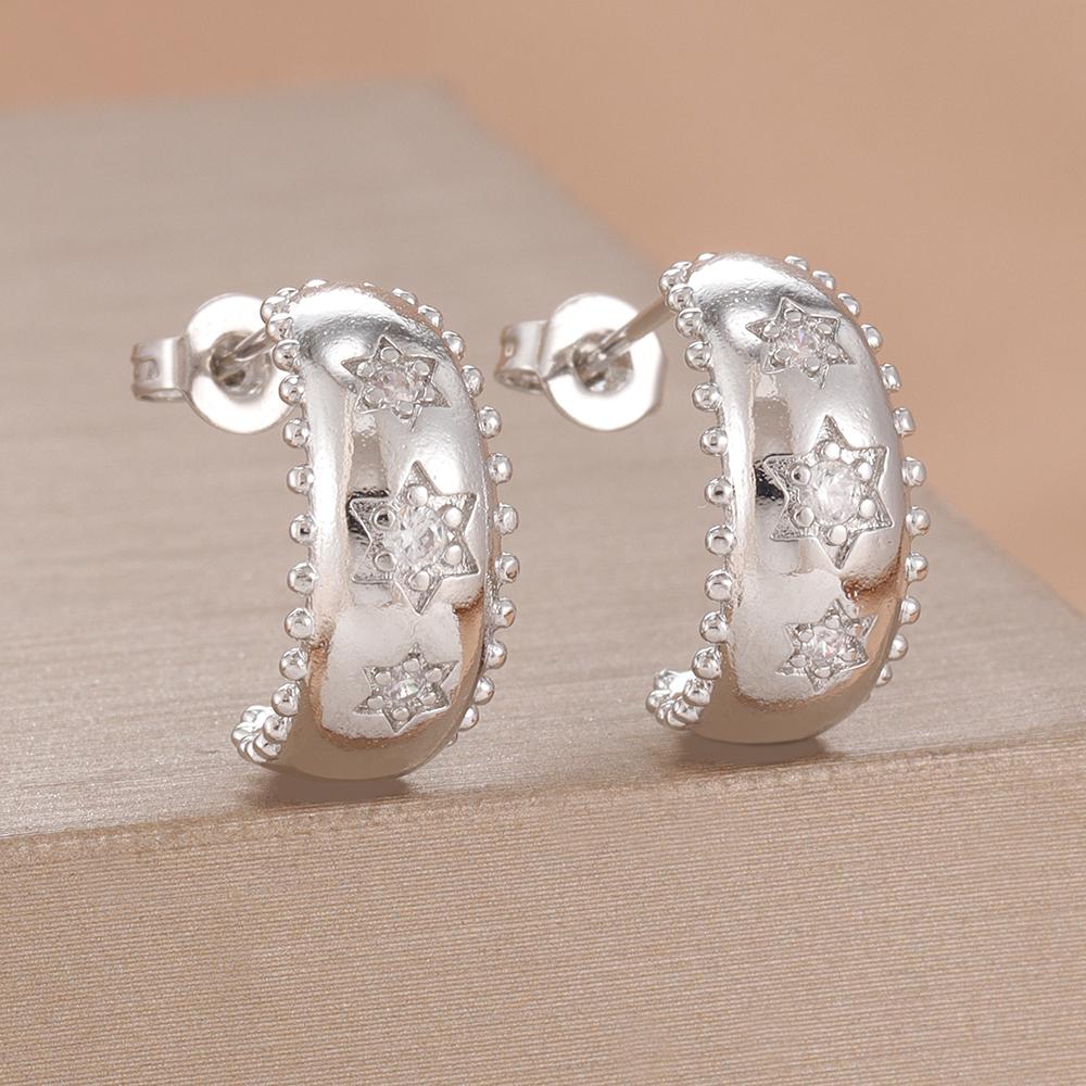 Vintage Fashion Zircon Star Hoop Earrings For Women French Design 14K Gold Plated Chain Earring Punk Cartilage Piercing Jewelry