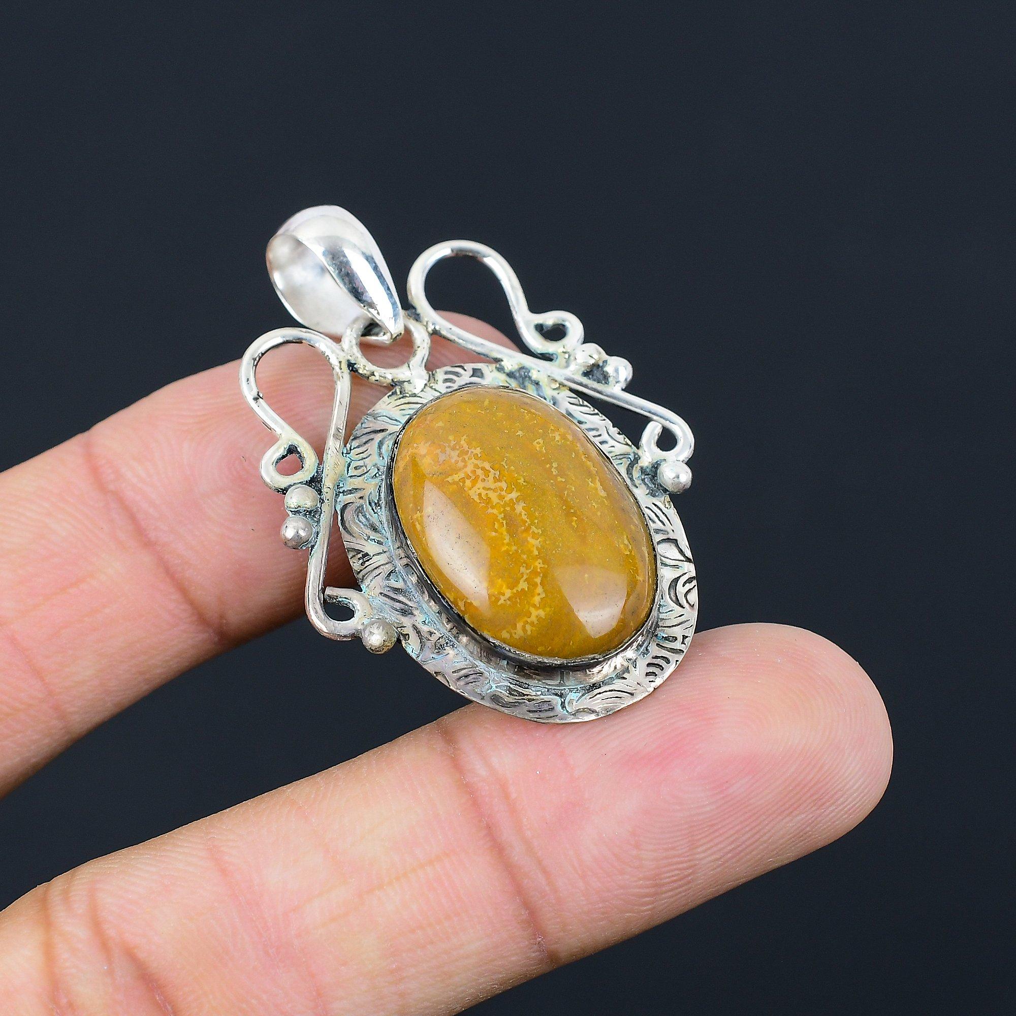 925 Sterling Silver Seam Agate Stone Anniversary Handmade Wife Pendant Jewelry