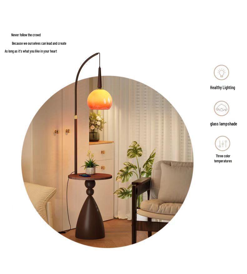 Retro American-Style Floor Lamp with Integrated Storage and Bedside Table Combo