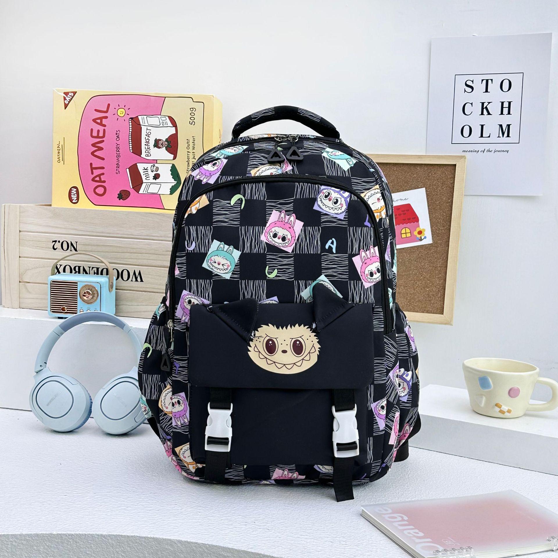

School bag cute print cartoon fashion men and women lightweight versatile backpack чорний