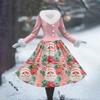Women's Casual Dress Long-Sleeve V-Neck Patchwork Fleece Christmas Print Dress