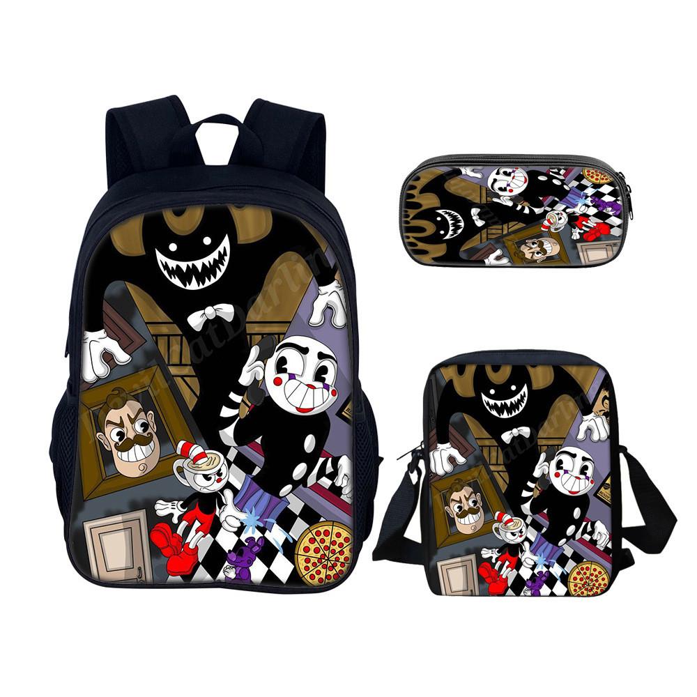 Cuphead Backpack Set For School And Travel With Nylon Construction And Multiple Compartments