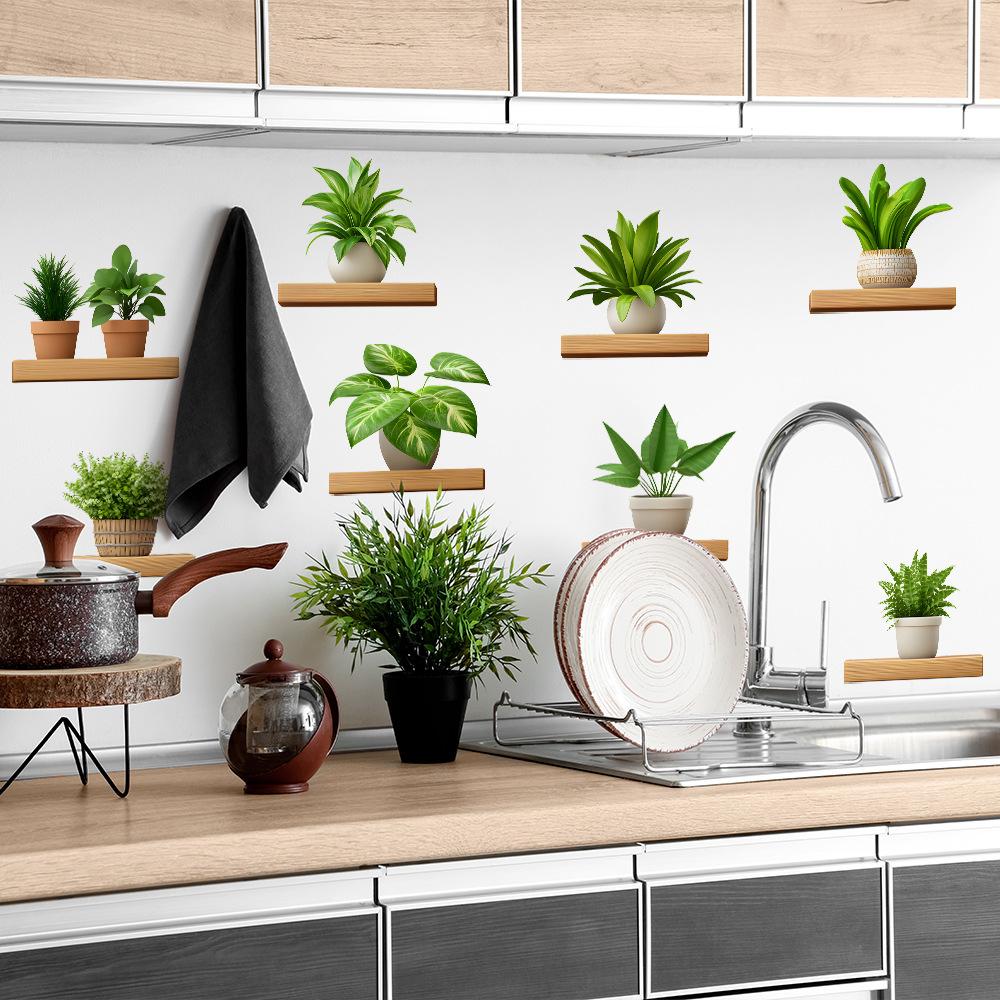 Realistic Potted Green Plant Wall Sticker Self-Adhesive Removable Nature Decor for Bedroom Living Room Home Background Wall