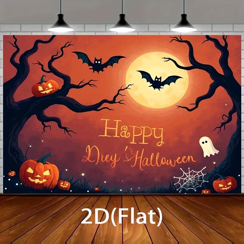 1 Halloween 2D Flat Banner - Spirit Night Sky Bats Pumpkins and Ghosts - Durable Party Decoration 150X100
