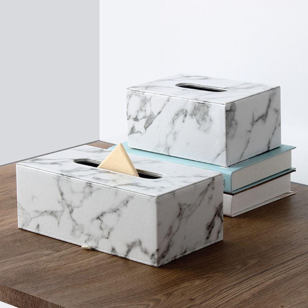 Large Capacity Marbling Leather Tissue Box Nordic Style Napkin Holder  Coffee Shop