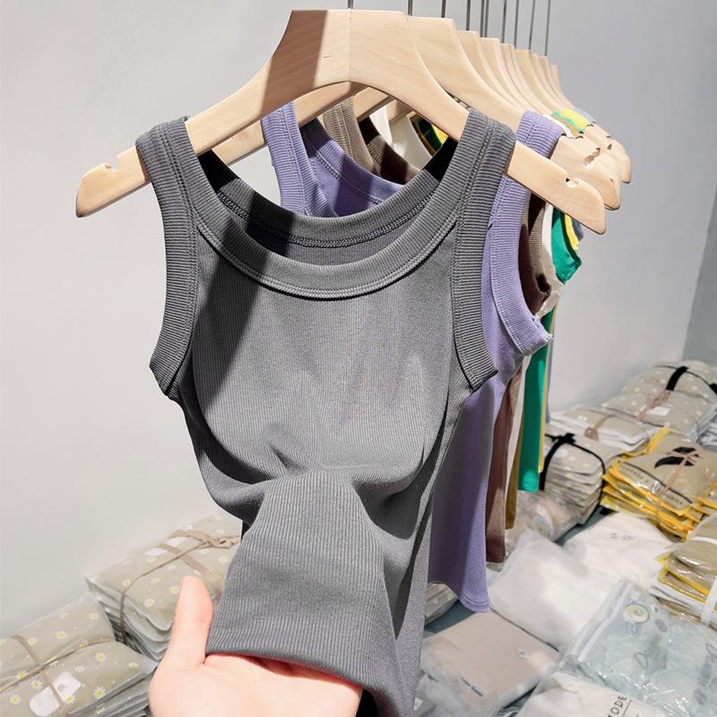 White round neck design sling small vest women's breast covering can be worn outside casual versatile sleeveless basic top