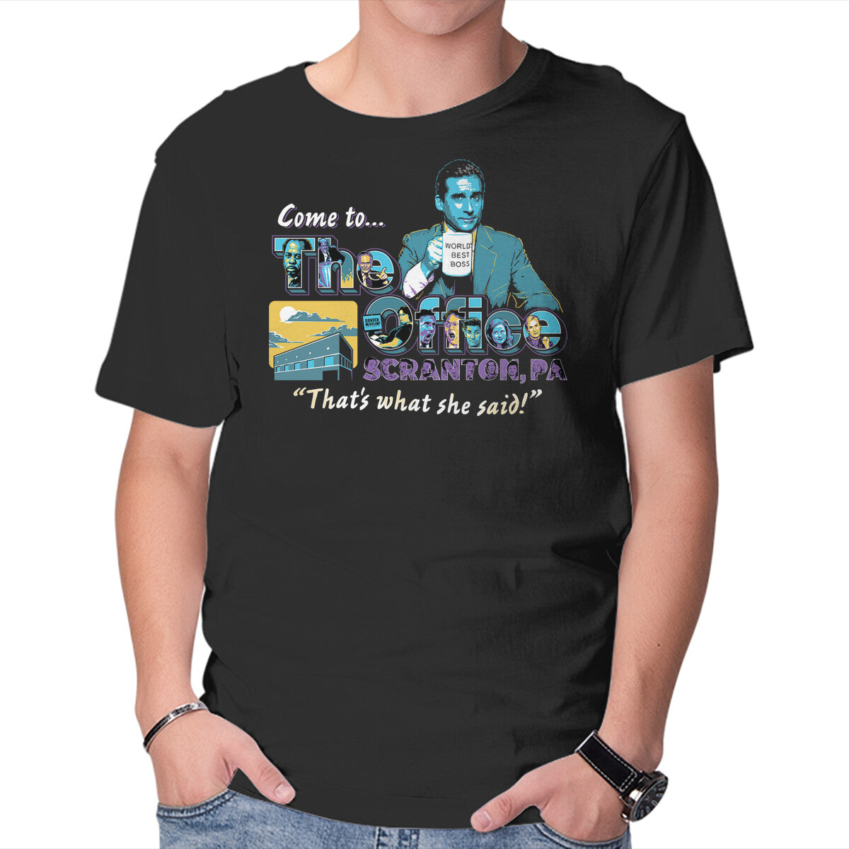 Unisex Crew Neck T-Shirt Come To The Office Graphic Short Sleeve Casual Tee S