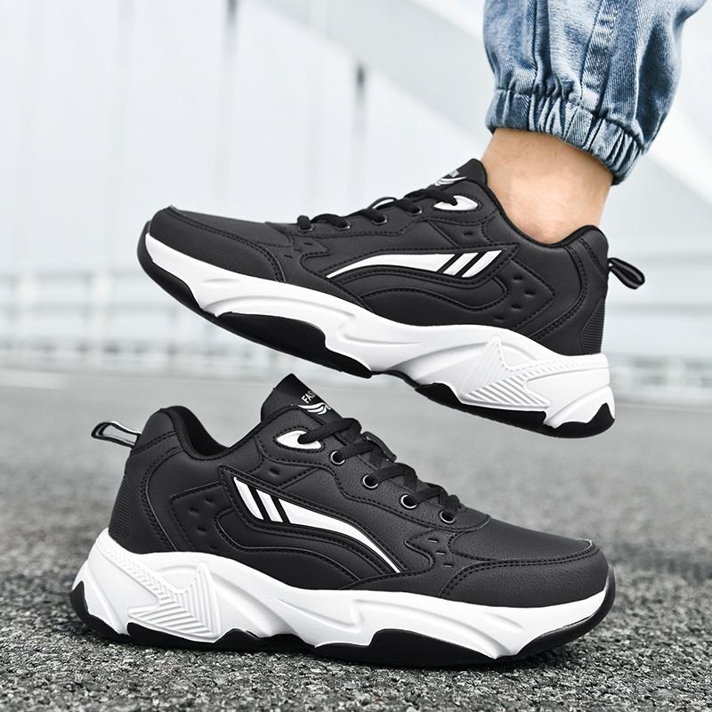 Men's Leather Sneakers Casual Shoes Sports Boys Pure Color Tennis Shoes