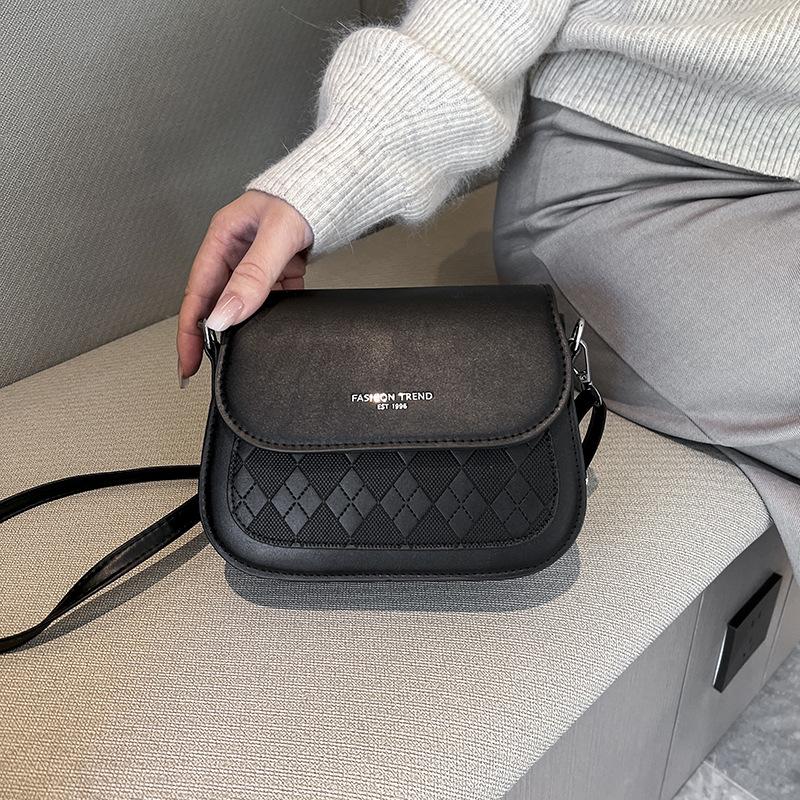 Mini Plaid Embossed Square Bag Stylish PU Leather Crossbody Bag Solid Color Flap Shoulder Bag Perfect Sling Bag
