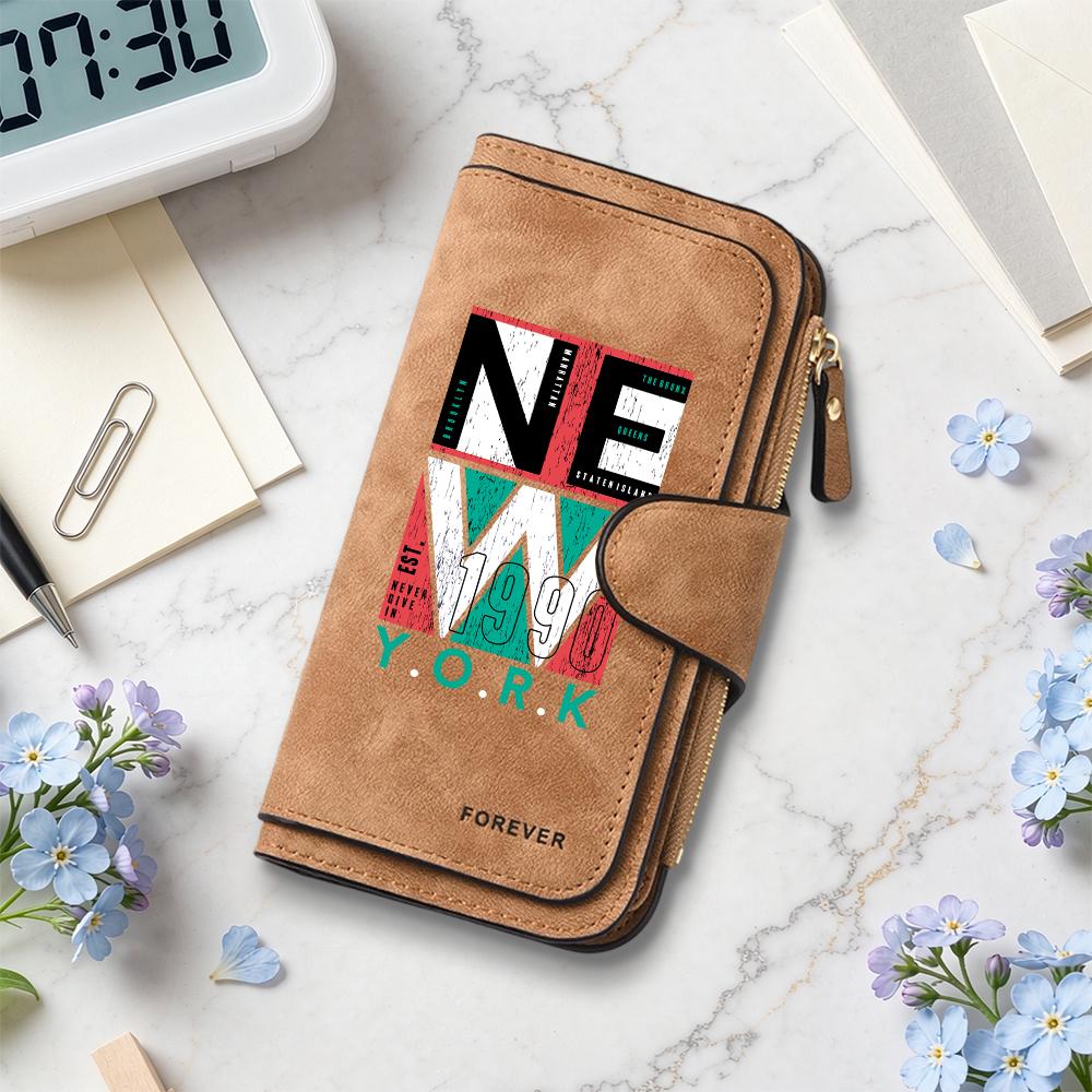 New York Printed Long Wallet Fashion Portable Casual Card Holder Durable Daily Use Purse for Women and Men
