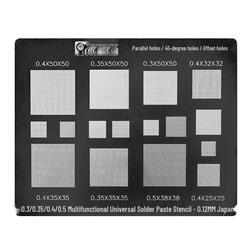 Amaohui Xiu Multi-functional Solder Paste Stencil with 45° Offset Holes (0.3/0.35/0.4/0.5 Mesh)