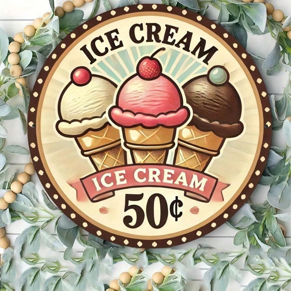 Vintage Ice Cream 8x8 Inch Metal Tin Sign Retro Wall Decor for Kitchen Cafe Bar