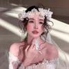Flower Crowns for Women Floral Crown with Wedding Veil Headpiece for Wedding Bridal Festival Photography Hair Wreath Accessory