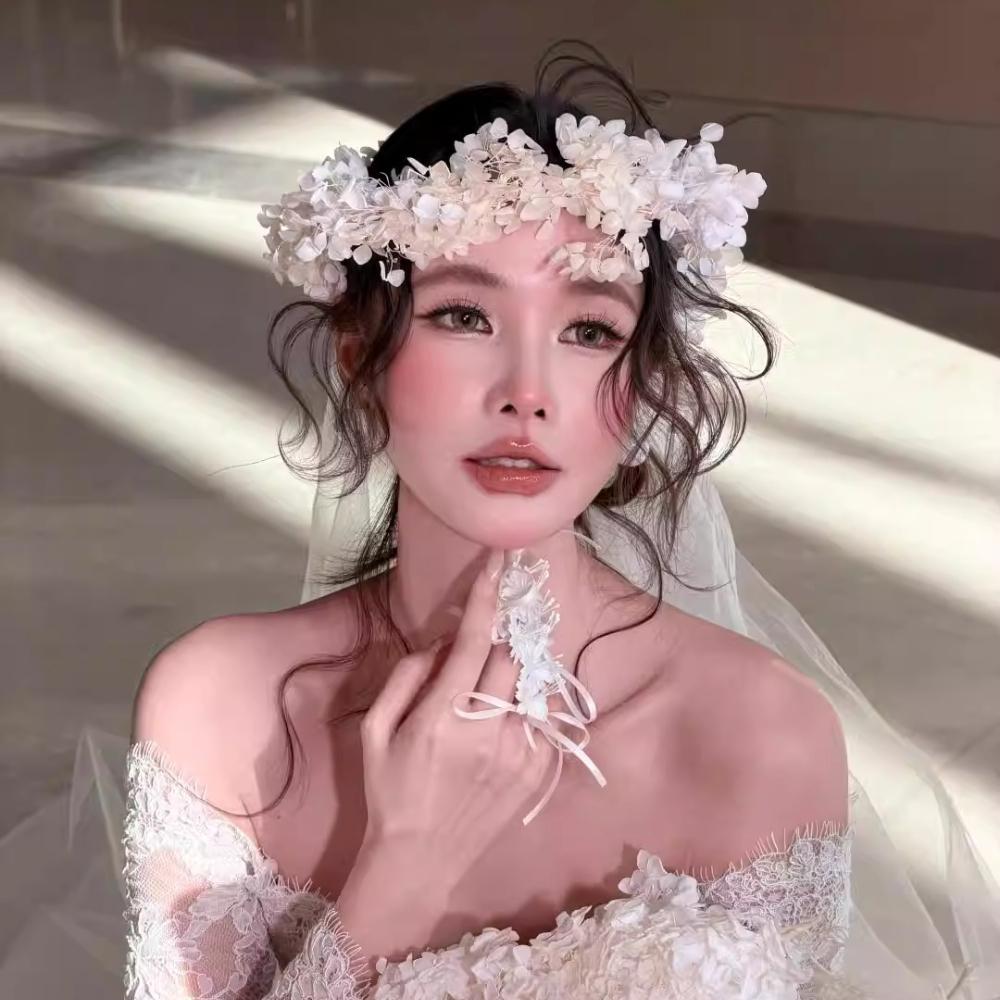 Flower Crowns for Women Floral Crown with Wedding Veil Headpiece for Wedding Bridal Festival Photography Hair Wreath Accessory