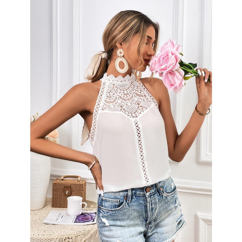 IHUASU Women's Summer Fashion Hollow Lace Gas Vest Top Women