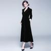 Autumn Women Vintage Wrap Black Velvet Maxi Coat Thick Warm Long Trench Coat Outwear