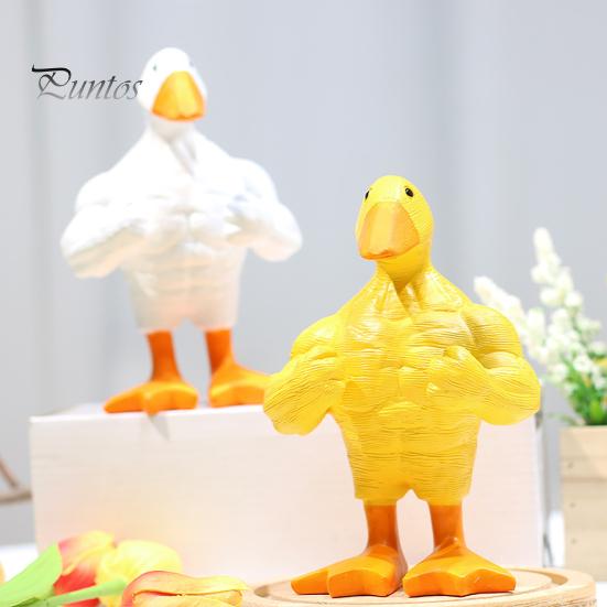 Desktop Duck Decoration Resin Muscular Figurine, Strong Fitness Statue, Home Office Decor White Yellow Shape Ornament for Table Humorous Animal Desk