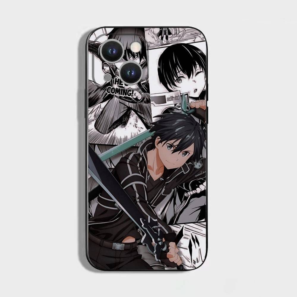 Sword Art Online SAO Kirigaya Phone Case For iPhone 16,15,14,13,12,11 Plus,Pro Max,XS,X,XR,SE,Mini,8,7,Soft Silicone Black Cover