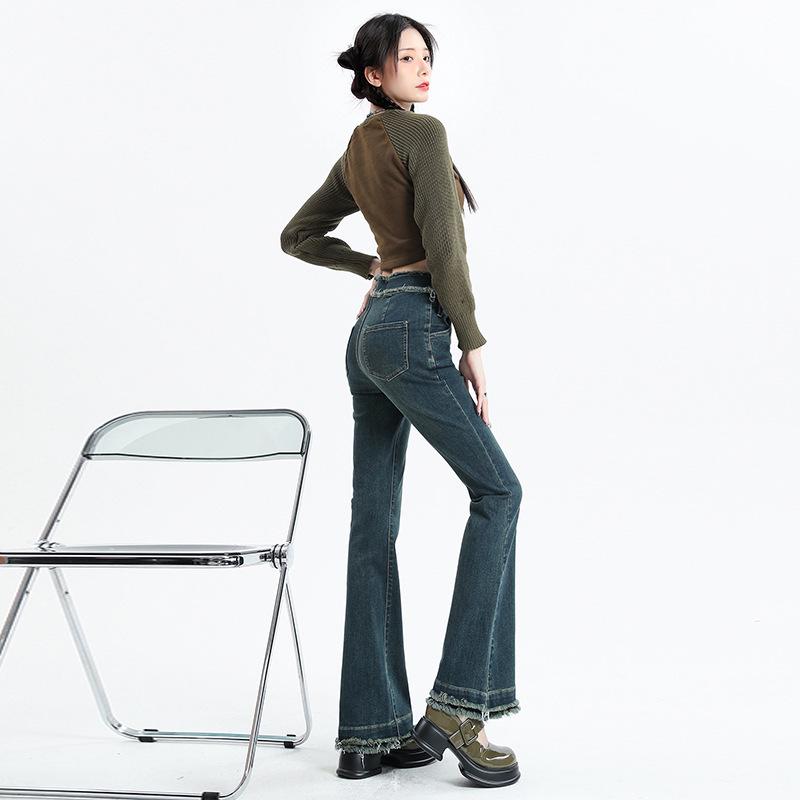 

Новые женские джинсы микро-клеш с высокой посадкой и двухслойным рваным краем - брюки клеш в стиле hot girl M