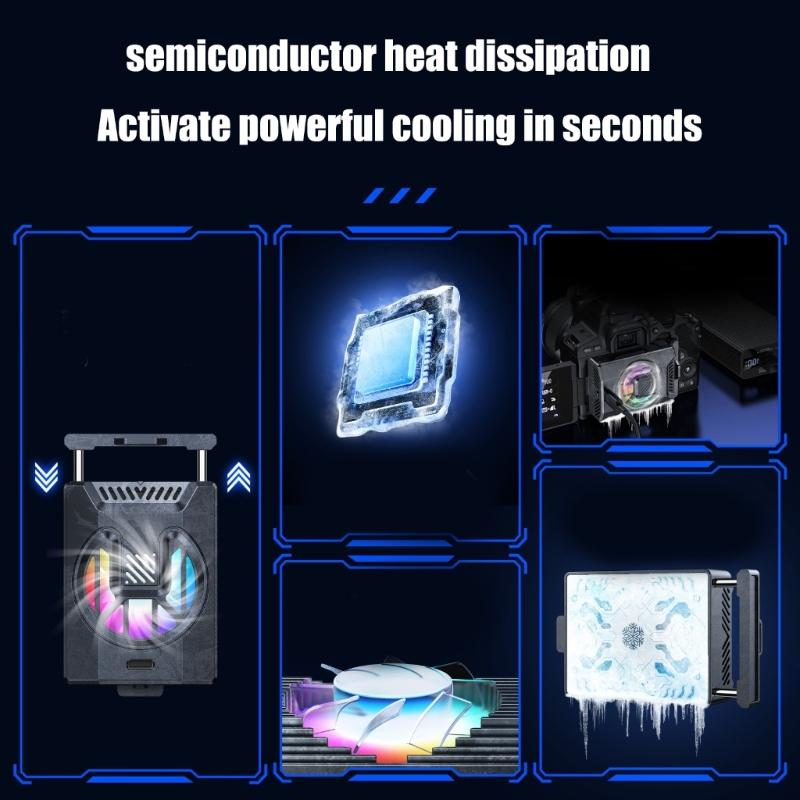 Camera Cooling Fan Spring Telescopic Mounting Adjustable Intelligent Cooling Fan with USB C Charging Port LED Light