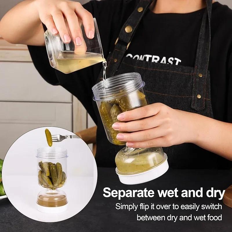 Dry-wet Separation Pickle Vegetable Jar with Strainer Spoon Pickle Container for Sealed Food Storage Kitchen Wine Container