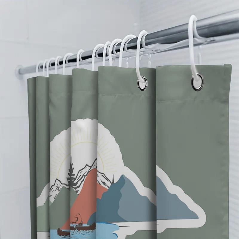 Mountain Lake Forest Waterfall Landscape Shower Curtain Nature Scenery Bathroom Decor Vintage Rustic Backdrop Waterproof Cover