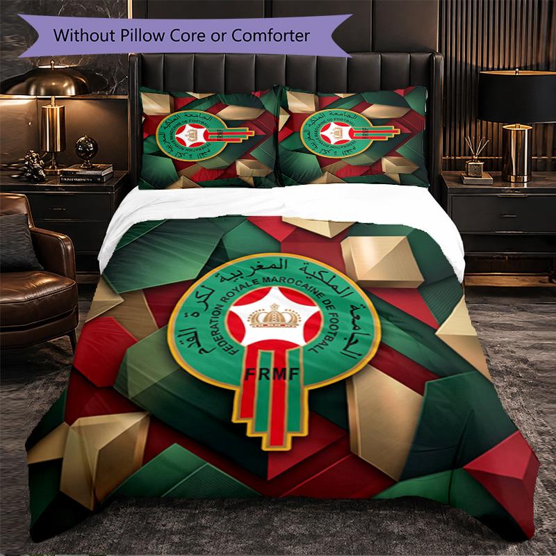 Morocco Football Pattern 3 Pieces Bedding Set Soft Microfiber Duvet Cover with Pillow Cases for Bedroom