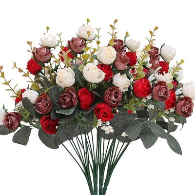2 PIÈCES Fleurs Artificielles Petite Rose Fleurs en Soie Fleurs en Plastique Plante pour la Maison el Mariage Noël Décoration de Tables de Bureau