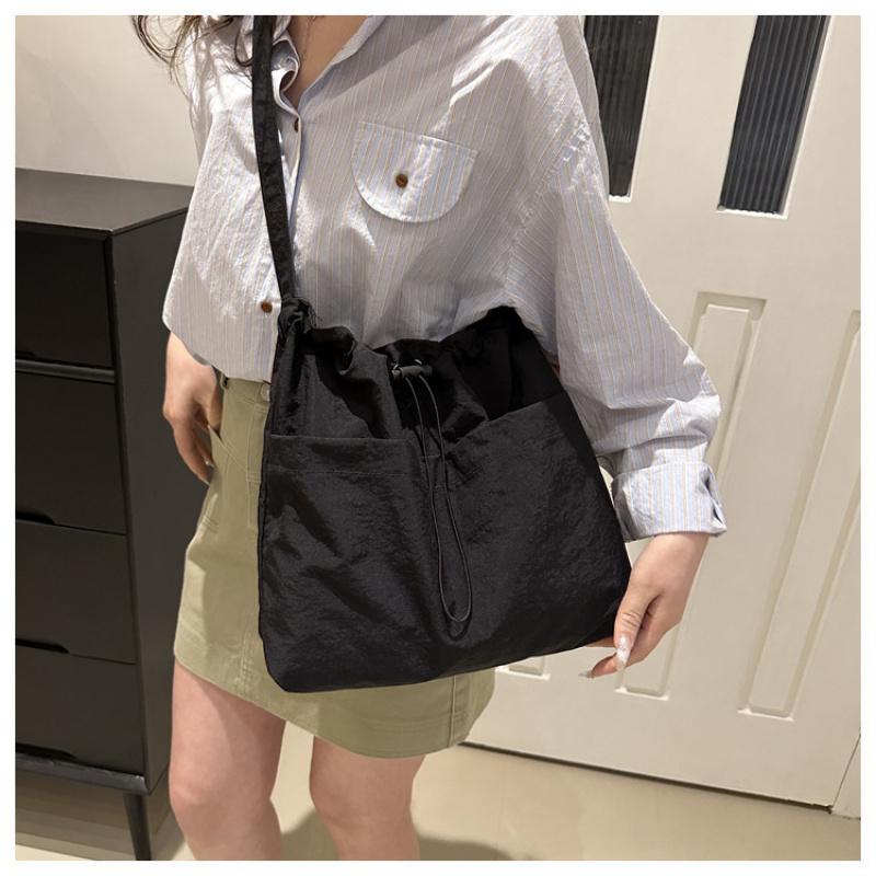 Large Capacity Women Drawstring Tote Bag Japanese Ins Style Casual Crossbody Shoulder Bag for Daily Commute Shopping