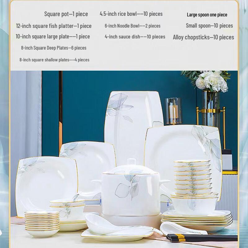 Zeyi Ceramics Spring s Intent Gold Rim 56-Piece Dinnerware Set