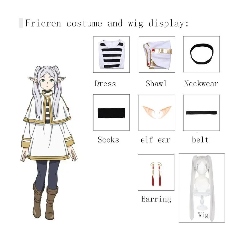Sousou No Frieren Cosplay Kostüm Perücke Schuhe Anime Zauberer Kleid Elfenohr Halloween Party Charistmas für Frauen Mädchen