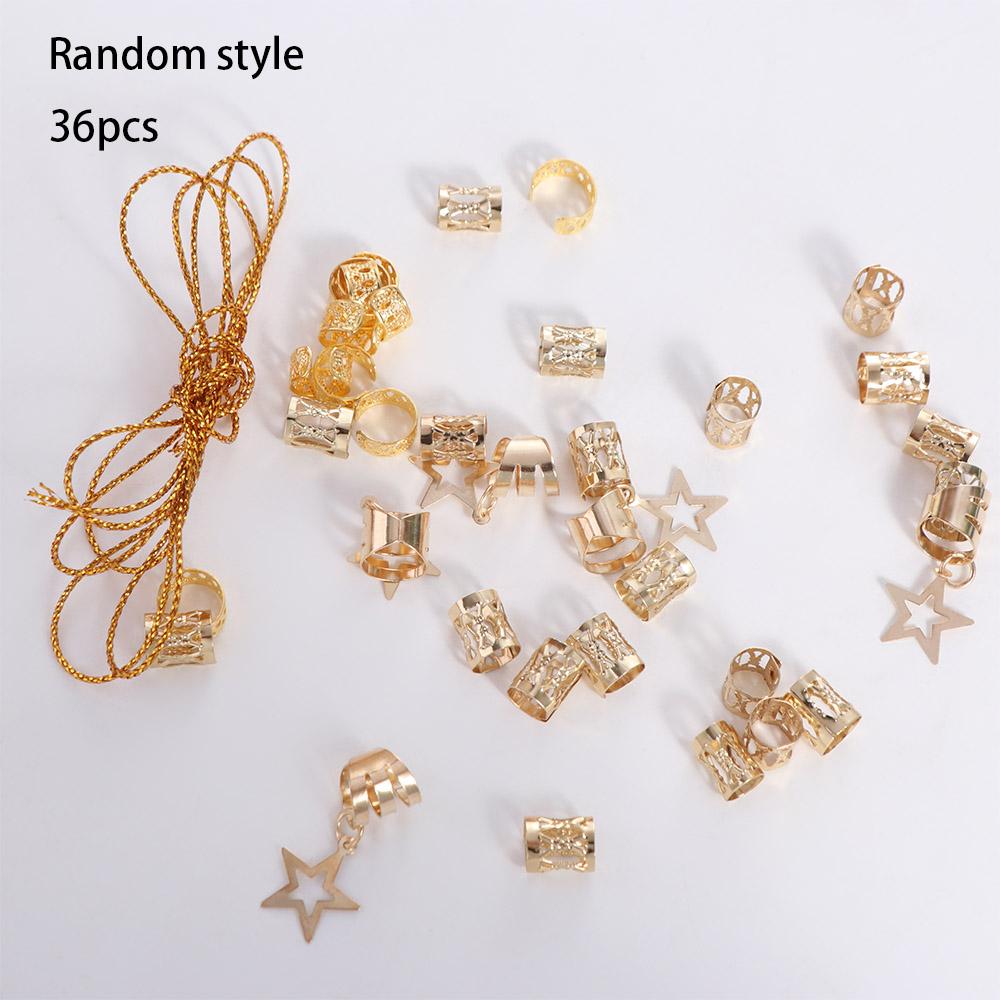 36 Stück Dreadlocks Stern Deko Haarring Haarflechtrohre Kopfschmuck Haarflechten Metallmanschetten Anhänger Dirty Braids Geflochtenes Haar Seil gold