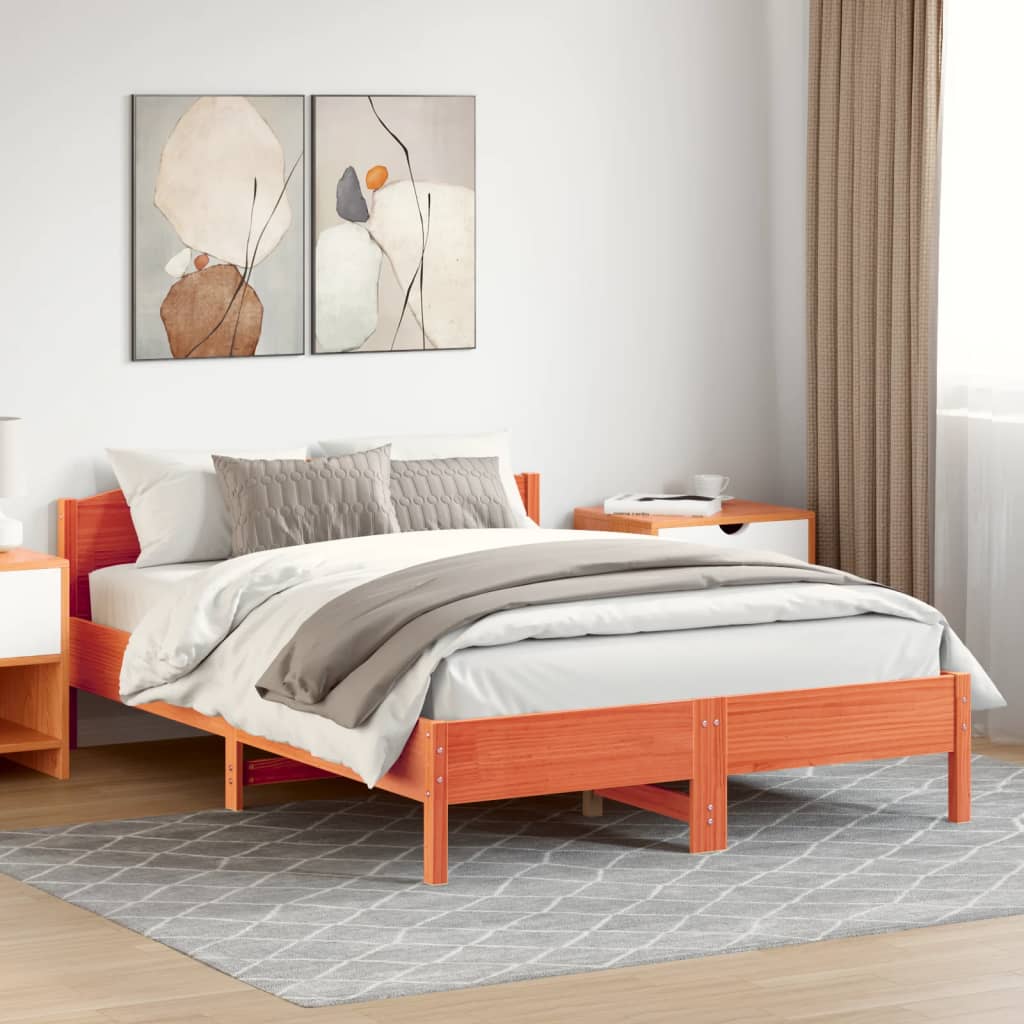 Vidaxl Łóżko Bez Materaca, Woskowy Brąz, 140X200 Cm, Drewno Sosnowe