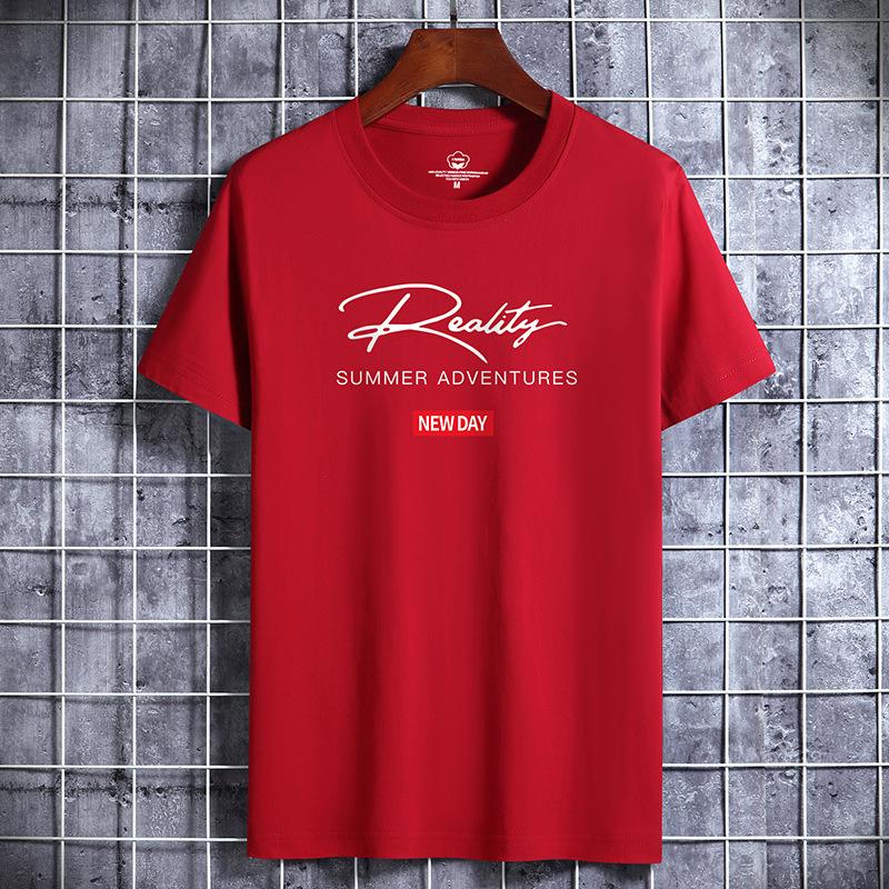 Lucky Black Cat 10 kleuren puur katoenen T-shirt met korte mouwen voor heren, casual ronde hals, los T-shirt, groot formaat S-6XL XXL donkerrode kleur