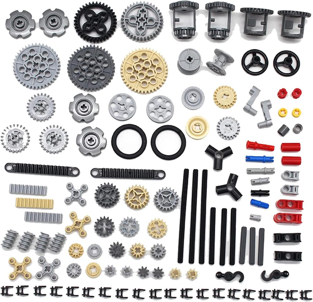 SEEMEY 118-Piece Gear and Axle Parts Set, Compatible with LEGO Technic Parts, DIY Mock Gears, Chain Links, Pins, Axles, Differential Assortment Pack