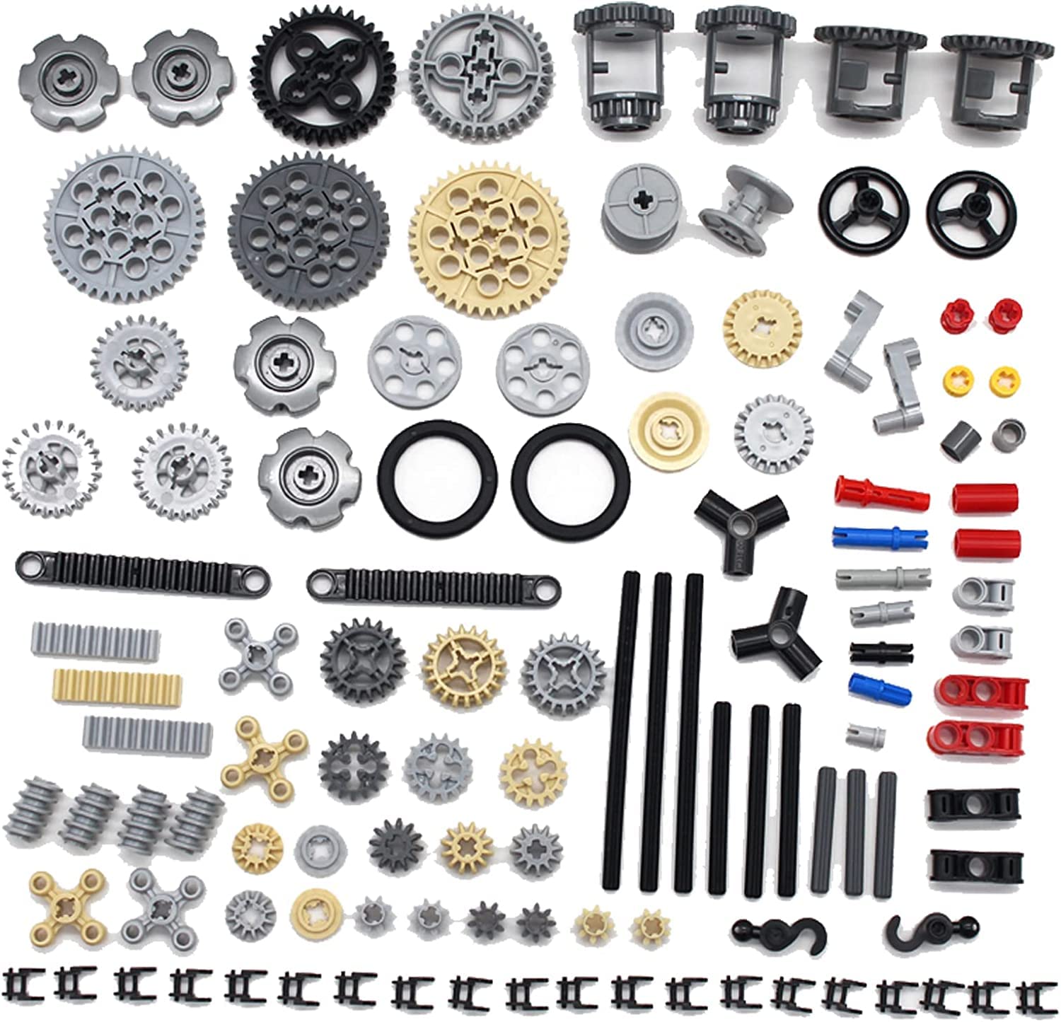 

SEEMEY 118-Piece Gear and Axle Parts Set, Compatible with LEGO Technic Parts, DIY Mock Gears, Chain Links, Pins, Axles, Differential Assortment Pack