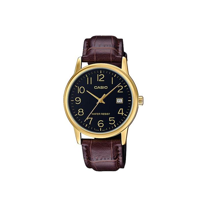 

CASIO Women s Standard Series Black Watch MTP-V002GL-1B2021 Brown Strap