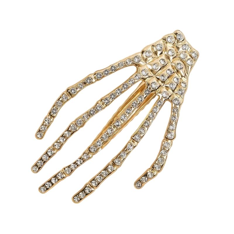 

Spooky Gothic Hairpin Featuring Blingbling Rhinestones Skeleton Hand Claw Decoration For Halloween золотий