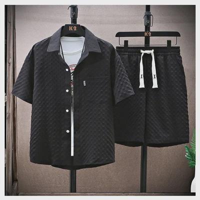 Stilvolles Herren-Set aus Ice Silk Sports Casual Kurzarmhemd und Shorts - Zweiteiliger Sommeranzug 2024