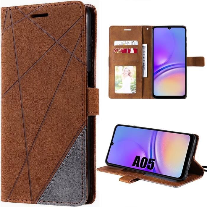 Coque pour Samsung Galaxy A05, Marron - Protection Cuir PU et Antichoc TPU avec Porte-Cartes (pas pour Galaxy A05s)