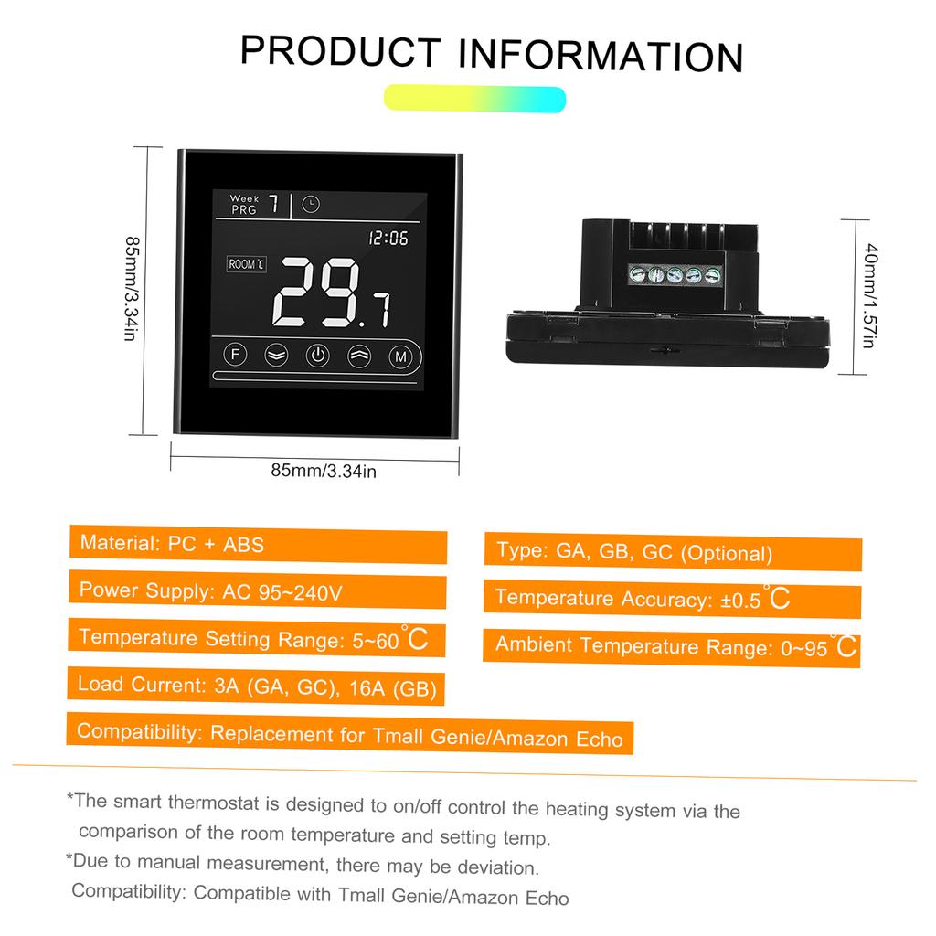 Smart Wifi Thermostat Programmable Gas Boiler Thermostat Temperature Controller LED Display Touchscreen Backlight