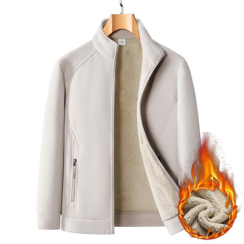 Men's Large Fleece Jacket: Warm Lined, Thickened for Autumn and Winter - Perfect for Middle-Aged Dads.