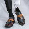 Men's shoes business casual leather shoes men's spring and autumn breathable one-pedal British color matching heightening fringed loafers