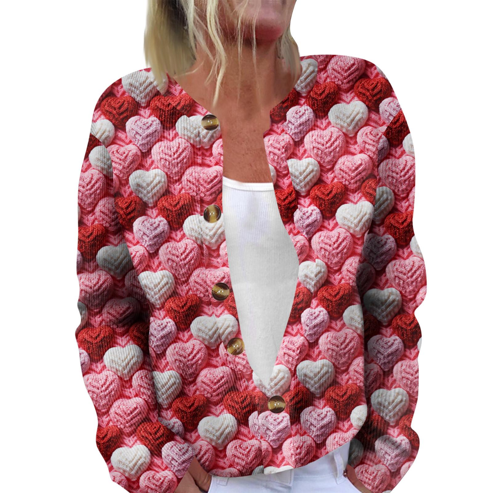 

Модный женский кардиган с длинными рукавами и принтом ко Дню святого Валентина M красный