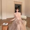 Sweet Narcissus Camellia Knit Dress with Lace Ruffle Collar & Flowy Gauze Skirt