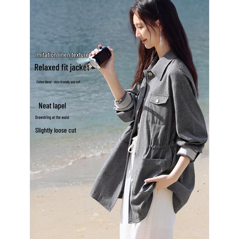 XWI Women s Resort Style Linen Texture Shirt Jacket S