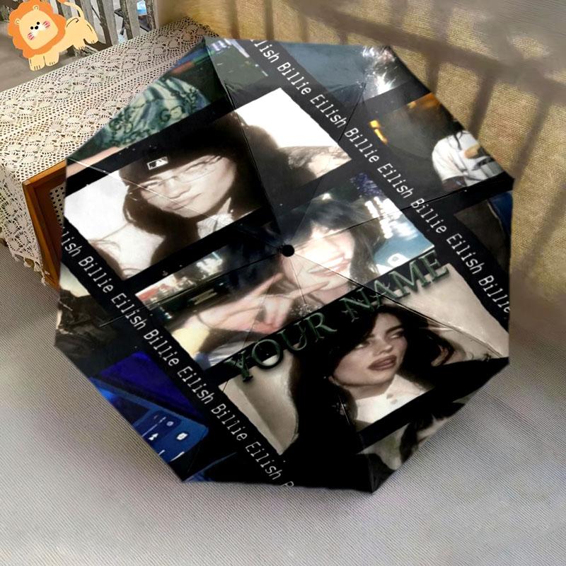 1 PC Automatic Folding Umbrella - Billie Eilish Custom Name Pattern, Portable & Foldable Design with 8 Ribs, Christmas Birthday Gifts