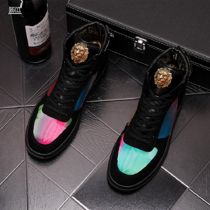 Fashion Bright High Top Shoes Men's New Autumn Fashion Short Boots All Casual Shoes High Top Skateboard Shoes