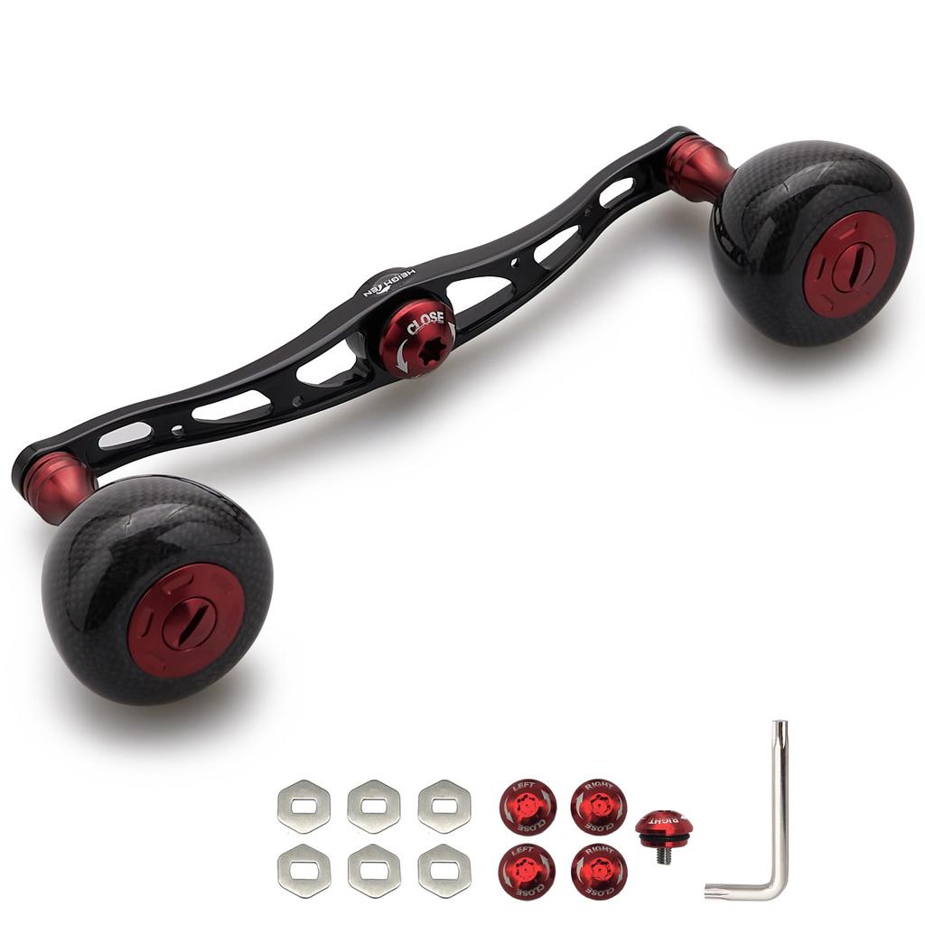 HEIGHTEN 130mm Reel Handle with 36mm Carbon Knob for Shimano, Daiwa, and Abu Baitcasting Reels, Carbon Arch Series (Black & Wine Red) (1180)