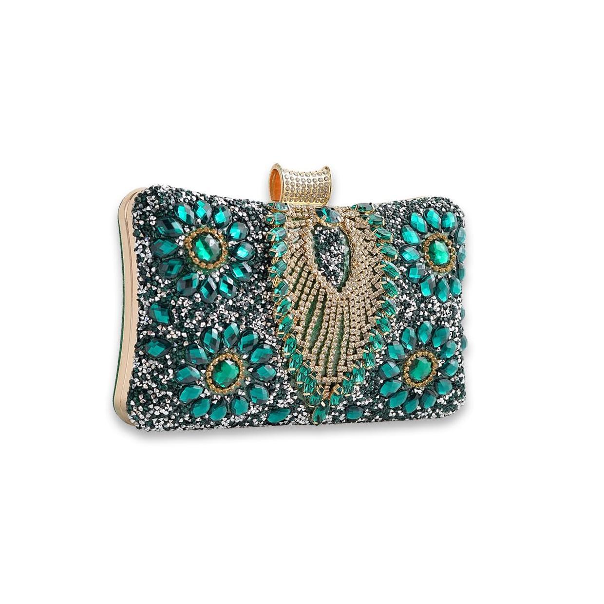 

Diamond-encrusted High-end Cheongsam Handbag Dinner Bag Rhinestone Clutch Bag Dress Bag Chain Banquet Bag зелений